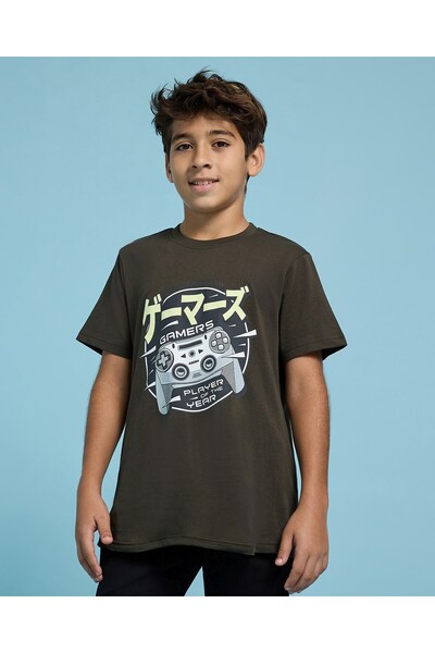 R&B تي شيرت مطبوع برقبة دائرية وأكمام قصيرة