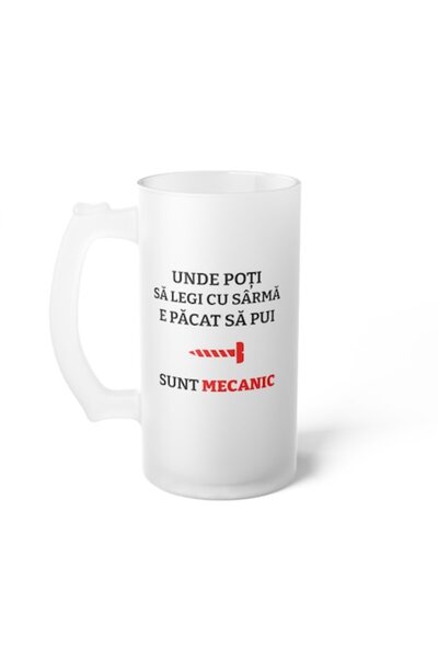 stickerino Beer Mug with Message for Mechanic, 500 ml, Transparent, Matte