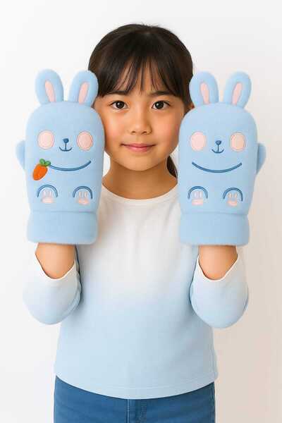 gigigiyim Peluş Tavşan Desenli Tek Parmak Kız Çocuk Eldiven
