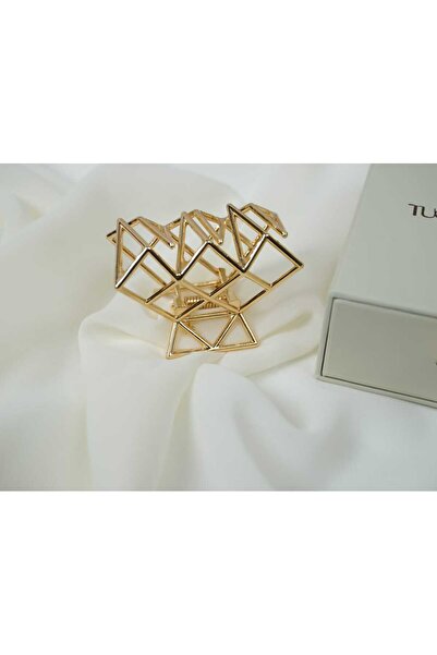 ATELİER TUĞBA Tk004 Gold Geometric Clip Large Size Stylish Modern Hair Clip