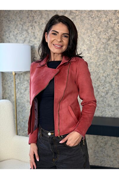 RAMONA BADESCU EXCLUSIVE Faux suede jacket with decorative asymmetrical zippe...