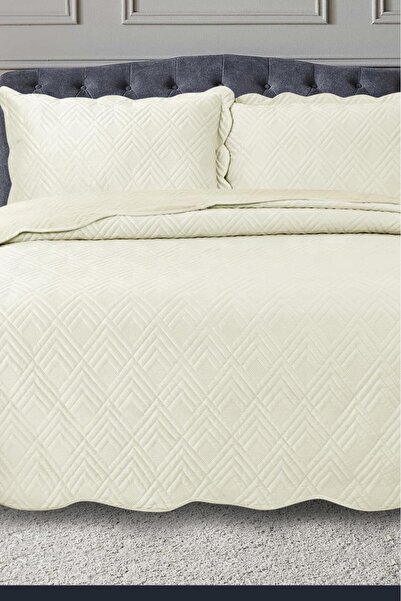 Çeyiz Diyarı Lydia Double Luxury Velvet Bedspread Cream