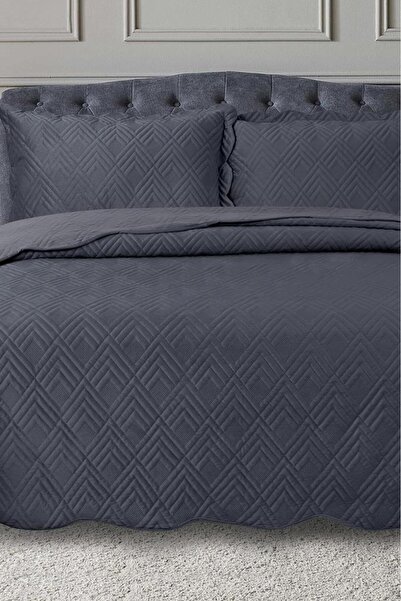 Çeyiz Diyarı Lydia Double Luxury Velvet Bedspread Anthracite