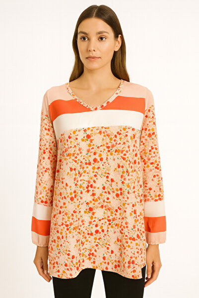 Nuevo Γυναικεία μακρυμάνικη μπλούζα από ύφασμα κρεπ με σχέδιο λουλουδιών σολο...