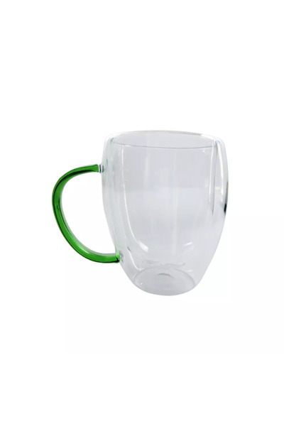 Kovar Clear Double Wall Insulated Glass Espresso Cup With Green Handle- 350ml