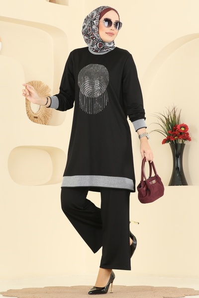 ModaMerve Ribana Detaylı İkili Takım 3462UZ662-MS Siyah