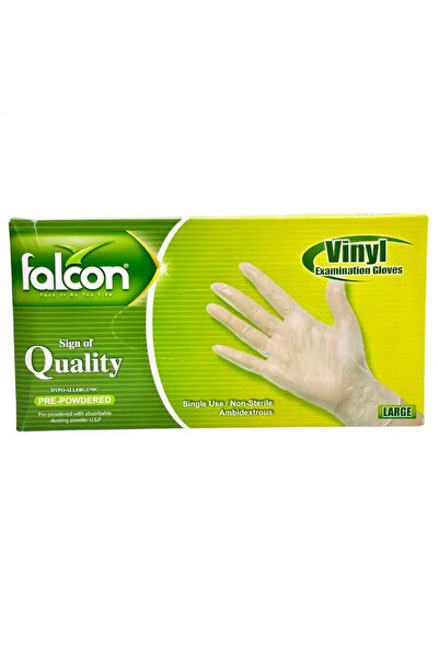 Falcon Pre Powdered Vinyl Examination Hypo Allergenic Disposable Gloves, Large- 100 Gloves