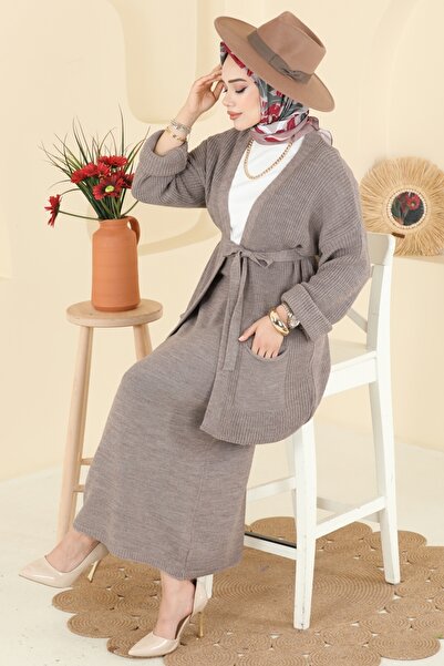 ModaMerve Manşeti Katlama Detaylı Takım 1017HBS856-MS Koyu Vizyon