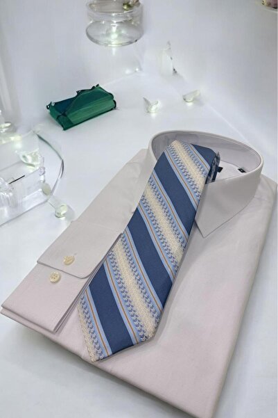 Sarar Microfibre 8 cm Çizgili Koyu Mavi-Beyaz Kravat KR-79