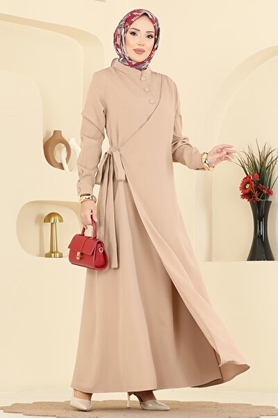 ModaMerve Yandan Bağcıklı Dabıl Elbise PL9190-MS Vizyon