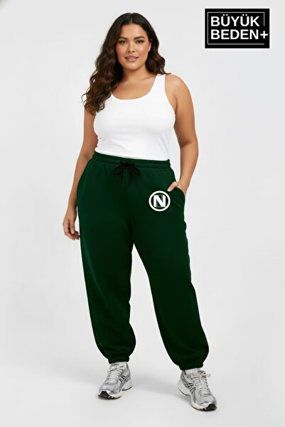 Superlife Pantaloni de sport pentru femei, mărime mare, cu logo-ul N, cu pici...