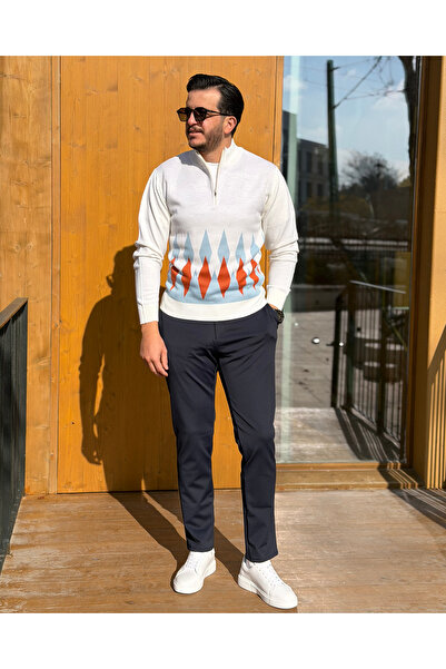 Avni Ceylan Men's Premium Flame Pattern Knit Sweater