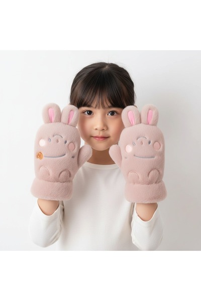 gigigiyim Peluş Tavşan Desenli Tek Parmak Kız Çocuk Eldiven