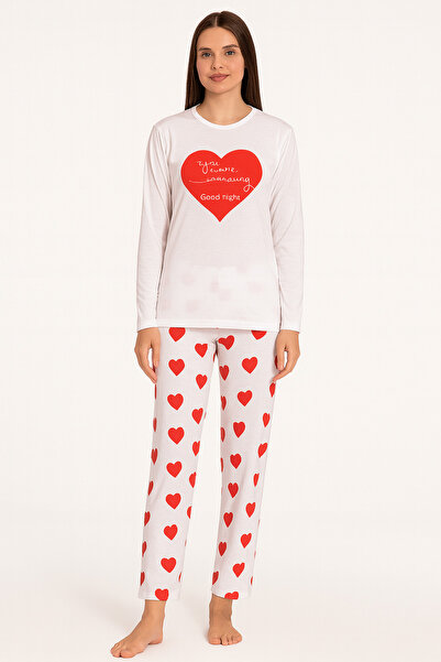 Lana Heart White Transitional Women's Pajama Set |   Soft Fabric Relaxed Fit ...