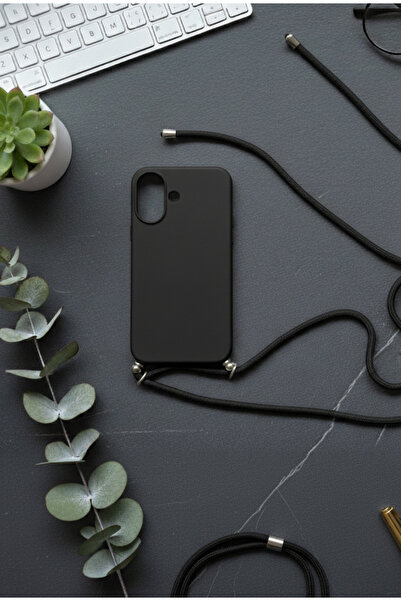 emybox غطاء هاتف آيفون 16 مع حبل للرقبة، مصنوع من السيليكون الناعم المخملي الداخلي، من السلسلة الحضرية