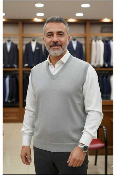 güncüoğlu V-Neck Thin Wool Solid Color Men's Sweater
