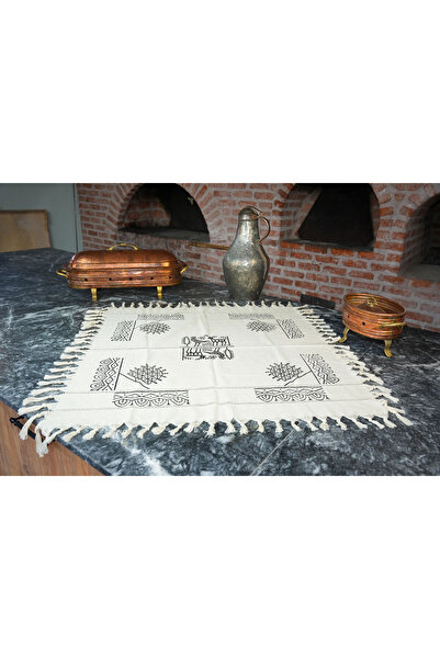 Komana Art El Dokuması Etnik Desenli Püsküllü Masa Örtüsü / Runner – Doğal Pa...