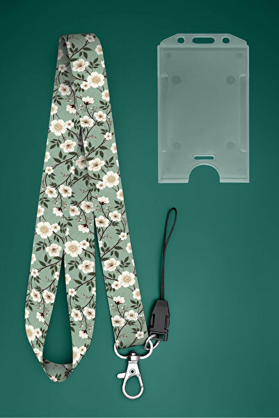 Apptakı Beyaz Çiçekler Boyun İpi Boyun Askı İpi Boyun Askısı ve Kartlık - ASS...