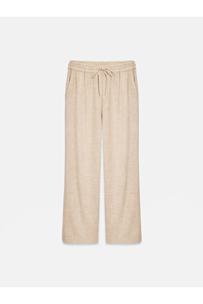 Dilvin 72225 Elastic Waist Draped Trousers-Beige