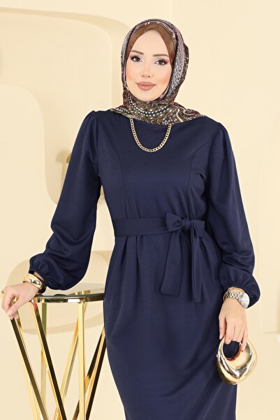 ModaMerve Manşet Lastikli Kuşaklı Elbise 25008UKB139-MS Laci