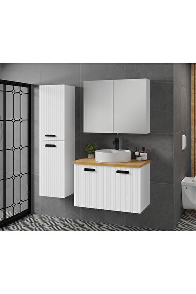 ROSEART BANYO ROSEPERA BEYAZ 80CM BANYO DOLABI SETİ ÜST MODÜL + SERAMİK LAVAB...