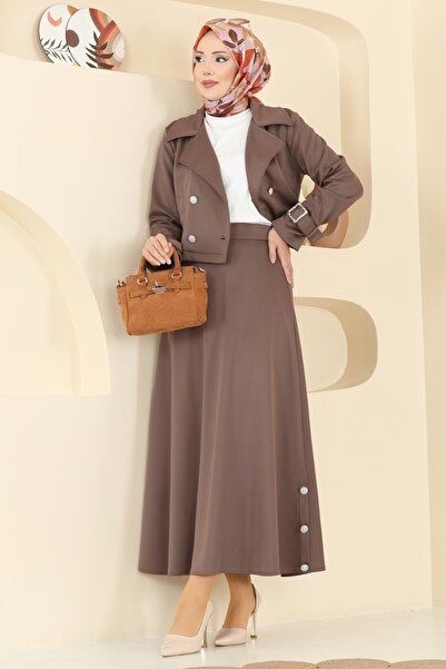 ModaMerve Manşeti Kemerli Scuba Takım 2777SL432-MS Koyu Vizyon