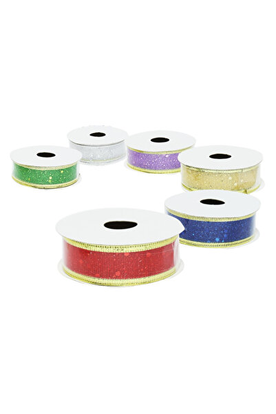 LUDIRO Set of 6 Decorative Christmas Ribbons with Glitter, Width 2.5 cm, Length 2.5 m, Multicolor
