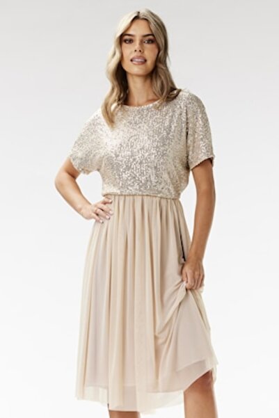 Awama Dress A689, beige, polyester-elastane