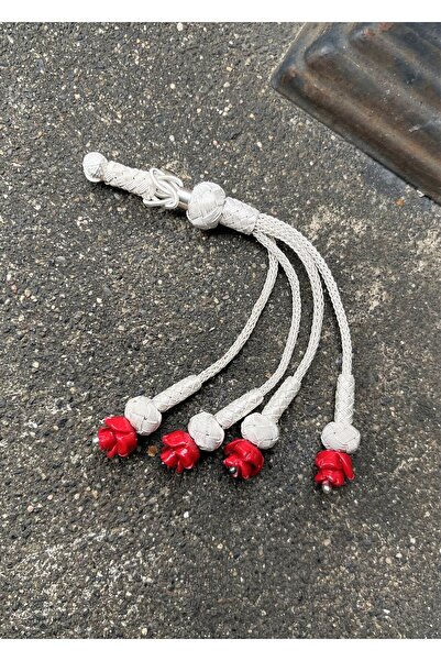 KAZZAZE Colorful Rose Detailed Four-Pendant Silver Kazaziye Hand-Knitted Quad...