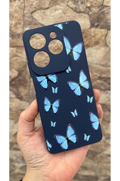 Vip Case Infinix Hot 40 Compatible Blue Butterfly Patterned Silicone Shock-Ab...