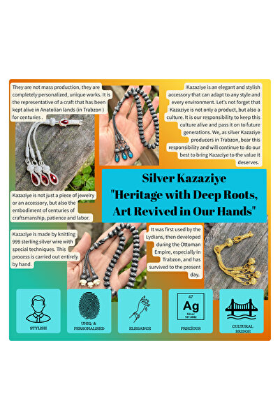 KAZZAZE سبحة رباعية مصنوعة يدويًا من الفضة المؤكسدة ذات قيمة تذكارية مع شراشي...