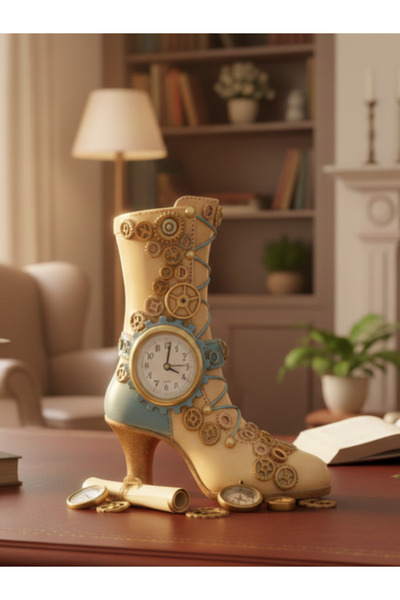 Flower Toys Çizmeli Saat Kalemlik Dekoratif Vintage Biblo Ev İşyeri Süsü Hedi...