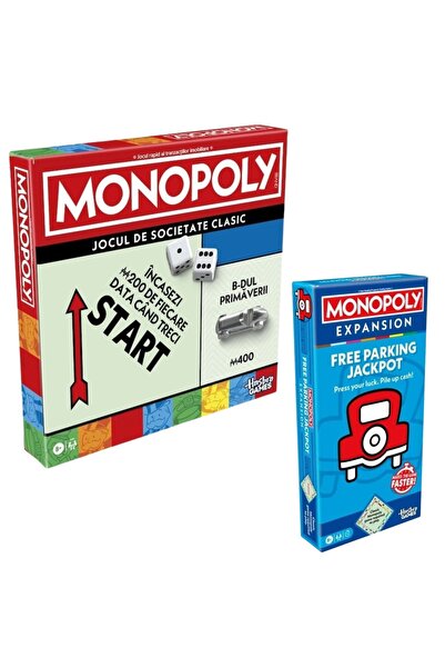 Hasbro Package-Monopoly Classic board game+free parking jackpot extension for the monopoly game,in Romanian