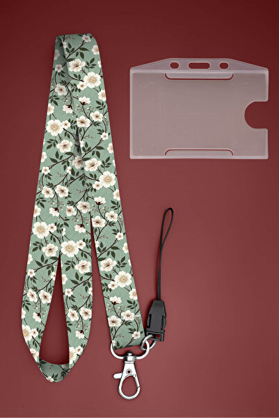 Apptakı Beyaz Çiçekler Boyun İpi Boyun Askı İpi Boyun Askısı ve Kartlık - ASS...