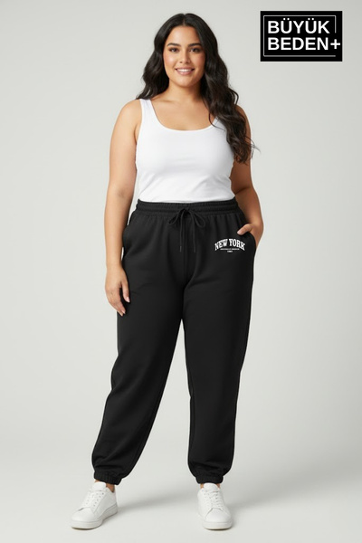 Superlife Women's Plus Size New York Leg Elasticated Relaxed Fit Jogger Slim Sweatpants Spr26Beak951-5