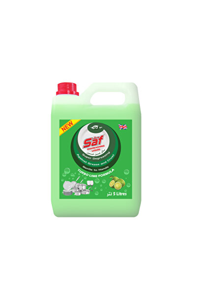 Saf سائل غسيل الأطباق برائحة الليمون الأخضر 5 لتر - إزالة فعالة للدهون، ورائحة ليمون منعشة تدوم طويلاً