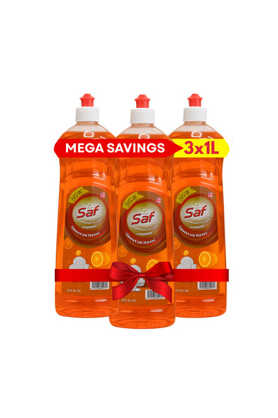 Saf سائل غسيل الأطباق - برتقالي، 1 لتر للعبوة (3 عبوات) | مزيل قوي للدهون