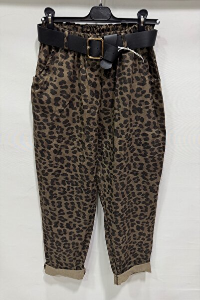 della moor Women's Mink Italian Leopard Print Loose Fit Wide Leg Carrot/Palazzo Fit Stretchy Pants