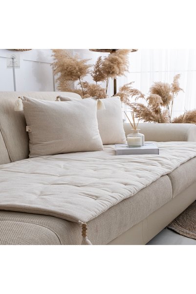 DNC home tekstil Premium Krem Keten Evcil Hayvan Dostu Koltuk Pedi (80x180)