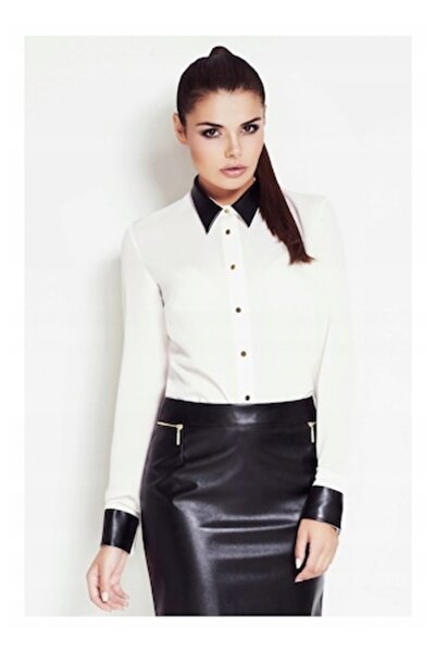 Awama Cămașă de damă M, 98% poliester 2% elastan, croială slim fit, nasturi aurii, mânecă lungă, alb