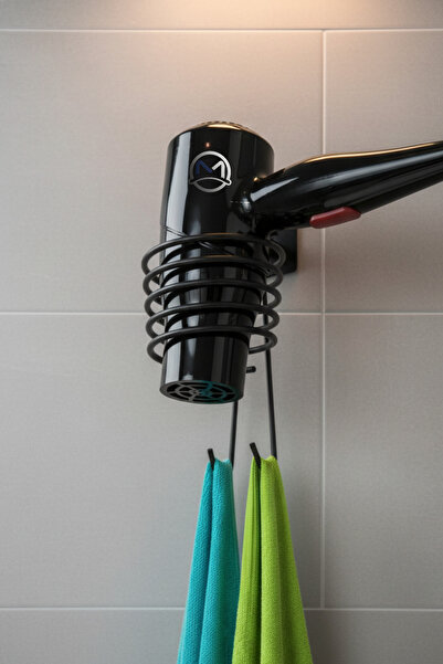 MayCap Adhesive Black Spiral Blow Dryer Holder and Towel Rack - No Drilling I...