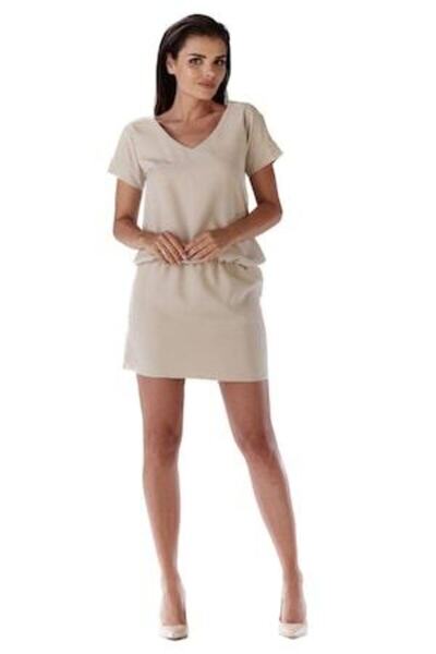 Awama Mini Dress, Gwendogune, Beige, S/M