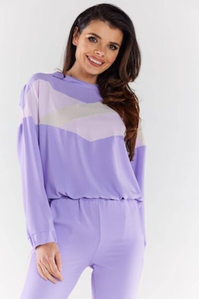 Awama Women's Hoodie A497 - Beige/Violet