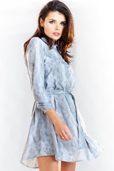 Awama Women's Shirt Dress, Polyester, Gray, A281