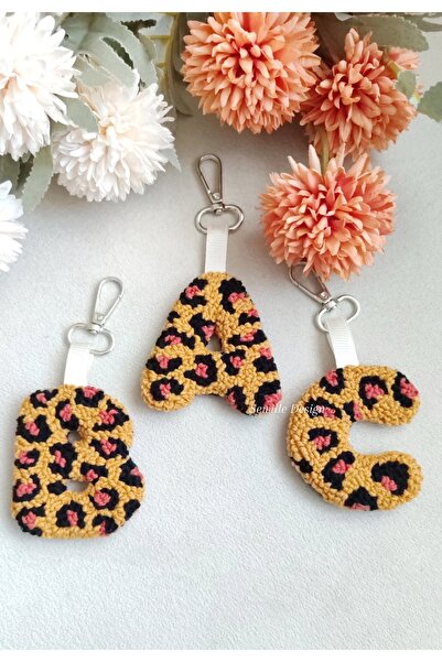 Sewille Design Hand Made Leopar Desenli Punch Harf Anahtarlık