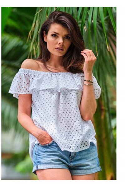 Awama Women's Blouse, Elastane, White, L-XL