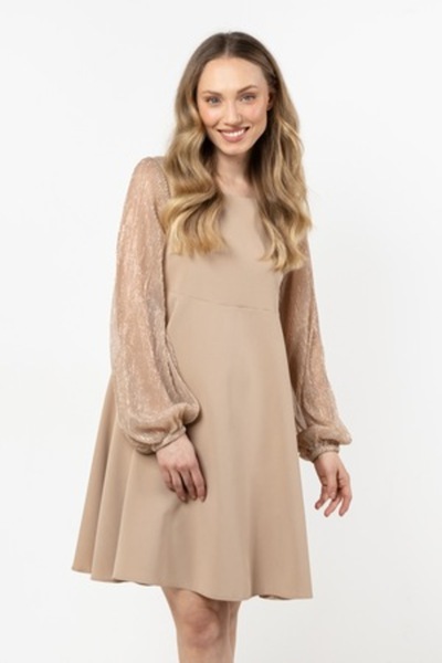 Awama - Rochie mini trapez, bej, poliester/elastan