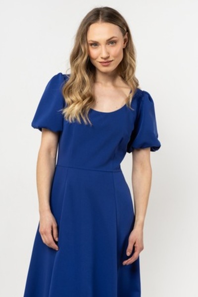 Awama - Women's flared midi dress, blue, polyester/viscose/elastane