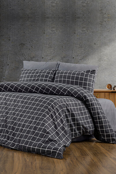 Pazarika Siva Karirano Set posteljine – Moderni Minimalistički Geometrijski D...