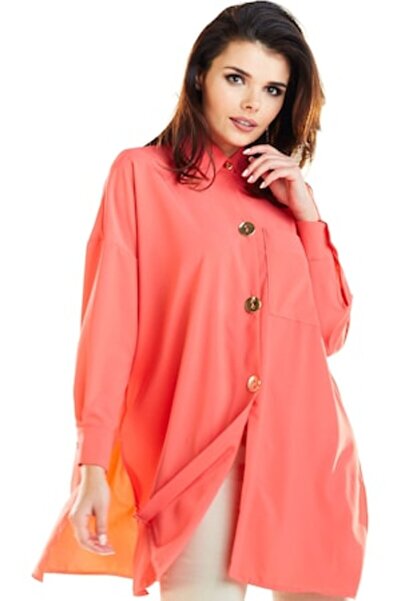 Awama - Long shirt A263, Polyester, Coral